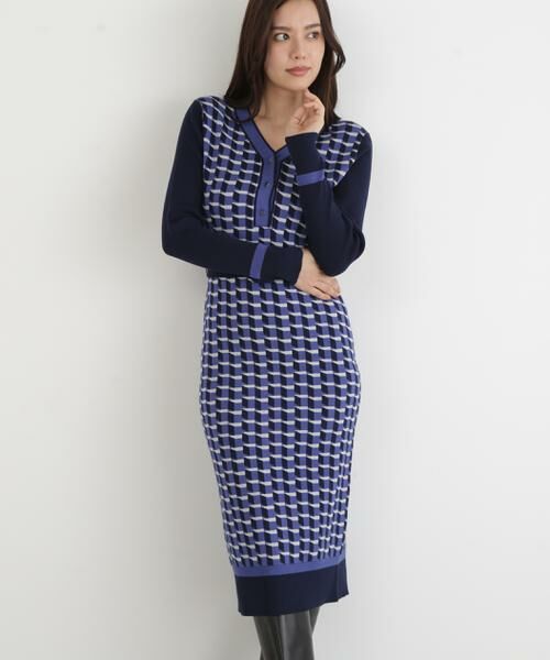 PINKY & DIANNE / ピンキーアンドダイアン ミニ丈・ひざ丈ワンピース | ◆ジオメトリックジャガードニットワンピース | 詳細3