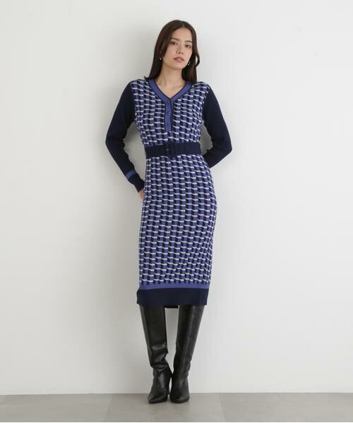 PINKY & DIANNE / ピンキーアンドダイアン ミニ丈・ひざ丈ワンピース | ◆ジオメトリックジャガードニットワンピース | 詳細5