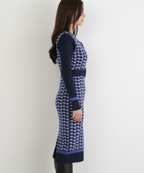 PINKY & DIANNE / ピンキーアンドダイアン ミニ丈・ひざ丈ワンピース | ◆ジオメトリックジャガードニットワンピース | 詳細6