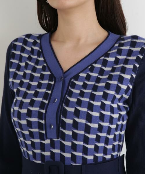 PINKY & DIANNE / ピンキーアンドダイアン ミニ丈・ひざ丈ワンピース | ◆ジオメトリックジャガードニットワンピース | 詳細8