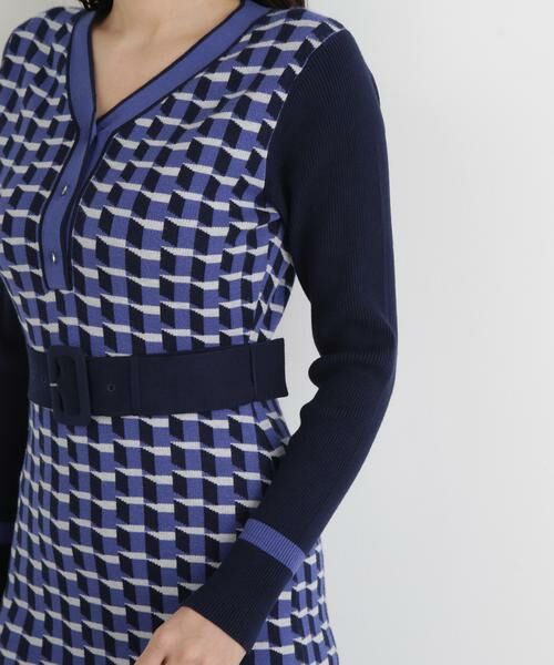 PINKY & DIANNE / ピンキーアンドダイアン ミニ丈・ひざ丈ワンピース | ◆ジオメトリックジャガードニットワンピース | 詳細9