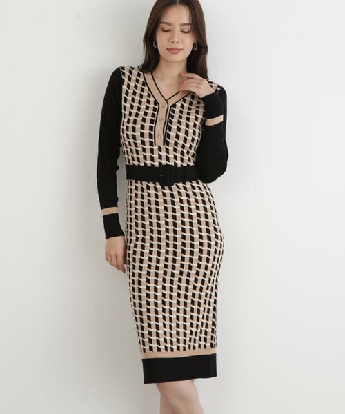 PINKY & DIANNE / ピンキーアンドダイアン ミニ丈・ひざ丈ワンピース | ◆ジオメトリックジャガードニットワンピース | 詳細15