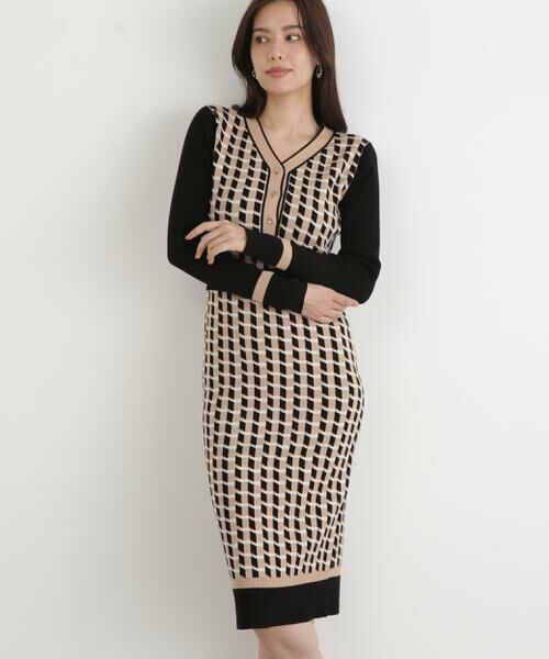 PINKY & DIANNE / ピンキーアンドダイアン ミニ丈・ひざ丈ワンピース | ◆ジオメトリックジャガードニットワンピース | 詳細16