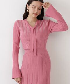 新品未使用　ピンキーアンドダイアン　長袖　ボウタイニット　ピンク　パール　38 PINKY&DIANNE ニット セーター バイカラーボウタイニット