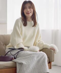 PINKY & DIANNE / ピンキーアンドダイアン ニット・セーター | ◆ファーグローブ付き畦ニットプルオーバー