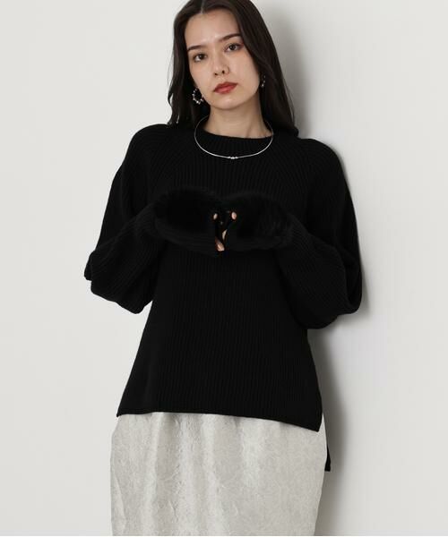 PINKY & DIANNE / ピンキーアンドダイアン ニット・セーター | ◆ファーグローブ付き畦ニットプルオーバー | 詳細22