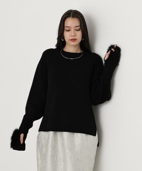 PINKY & DIANNE / ピンキーアンドダイアン ニット・セーター | ◆ファーグローブ付き畦ニットプルオーバー | 詳細23