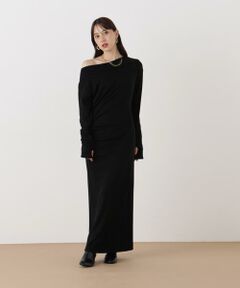 PINKY & DIANNE / ピンキーアンドダイアン ミニ丈・ひざ丈ワンピース | ◆ウールジャージタックドレープロングワンピース