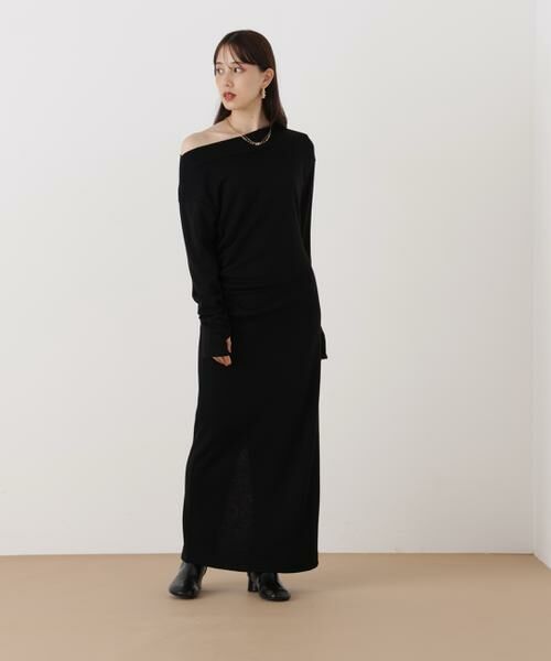 PINKY & DIANNE / ピンキーアンドダイアン ミニ丈・ひざ丈ワンピース | ◆ウールジャージタックドレープロングワンピース | 詳細2