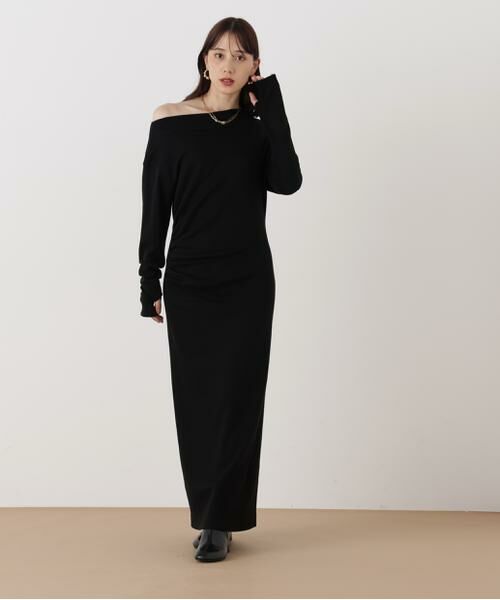PINKY & DIANNE / ピンキーアンドダイアン ミニ丈・ひざ丈ワンピース | ◆ウールジャージタックドレープロングワンピース | 詳細3