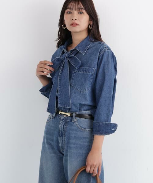 PINKY & DIANNE / ピンキーアンドダイアン シャツ・ブラウス | ネックリボンデニムシャツ | 詳細1