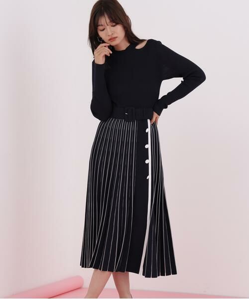 PINKY & DIANNE / ピンキーアンドダイアン ミニ丈・ひざ丈ワンピース | プリーツコンビニットワンピース | 詳細1