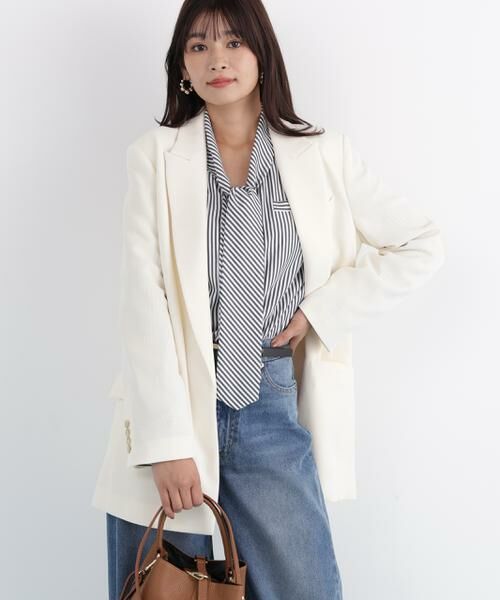 PINKY & DIANNE / ピンキーアンドダイアン テーラードジャケット | ストライプスリーブジャケット(エクリュ1)