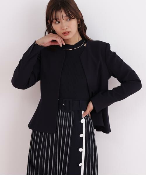 PINKY & DIANNE / ピンキーアンドダイアン テーラードジャケット | キーネックペプラムジャケット(ネイビー)