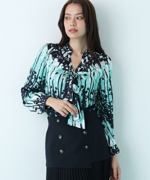 PINKY & DIANNE / ピンキーアンドダイアン シャツ・ブラウス | インクフォレストプリントリボンブラウス | 詳細3
