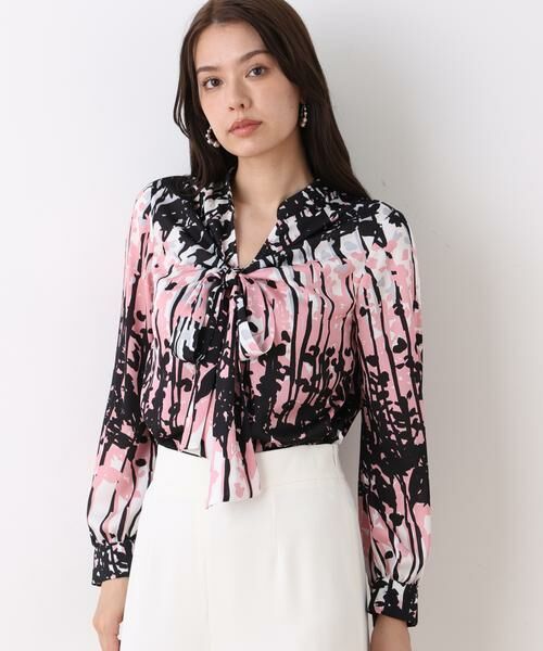 PINKY & DIANNE / ピンキーアンドダイアン シャツ・ブラウス | インクフォレストプリントリボンブラウス | 詳細9