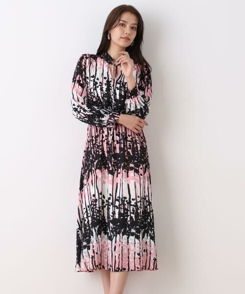 PINKY & DIANNE / ピンキーアンドダイアン ミニ丈・ひざ丈ワンピース | インクフォレストプリントワンピース（ピンク系1）