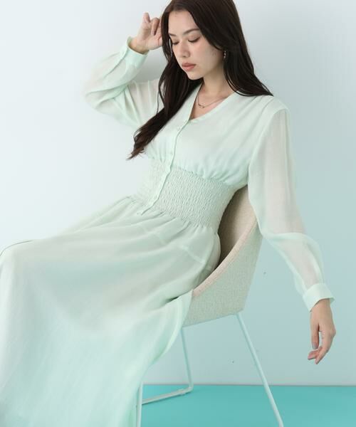 PINKY & DIANNE / ピンキーアンドダイアン ミニ丈・ひざ丈ワンピース | ウエストシャーリングロングワンピース（ミントグリーン）