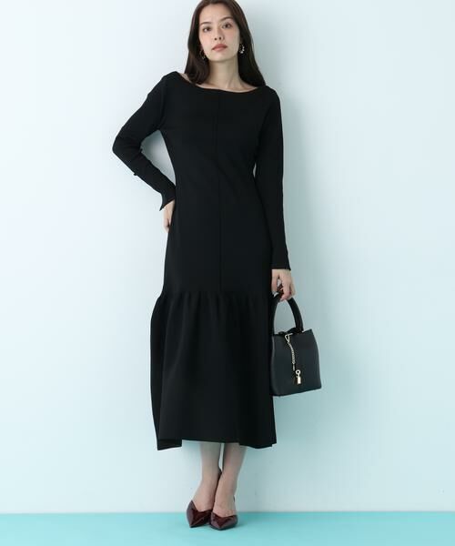 PINKY & DIANNE / ピンキーアンドダイアン ミニ丈・ひざ丈ワンピース | ボートネックマーメイドニットワンピース（ブラック）