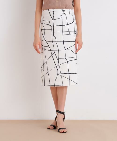 PINKY & DIANNE / ピンキーアンドダイアン スカート | ラインプリントタックスカート（ホワイト系1）