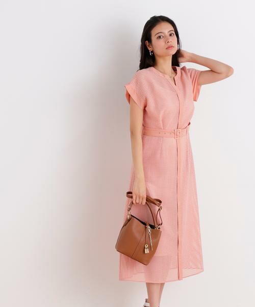 PINKY & DIANNE / ピンキーアンドダイアン ミニ丈・ひざ丈ワンピース | メッシュッレースコンビワンピース（オレンジ）