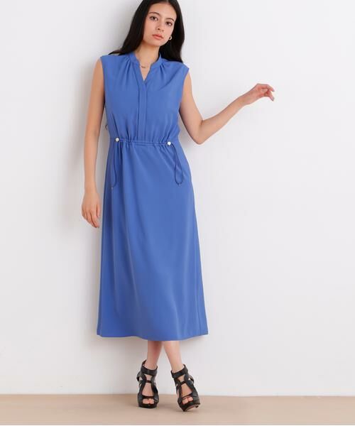 PINKY & DIANNE / ピンキーアンドダイアン ミニ丈・ひざ丈ワンピース | ２ＷＡＹストレッチシャツカラーワンピース（ブルー）