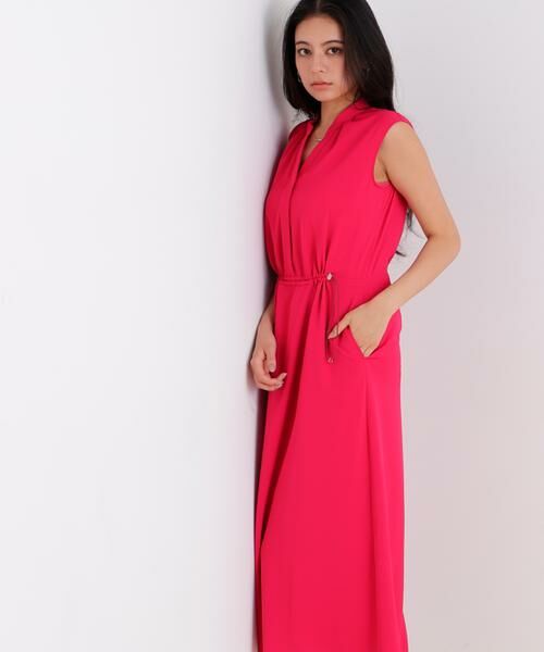 PINKY & DIANNE / ピンキーアンドダイアン ミニ丈・ひざ丈ワンピース | ２ＷＡＹストレッチシャツカラーワンピース（ローズレッド2）