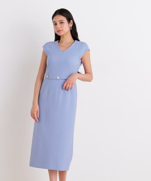 PINKY & DIANNE / ピンキーアンドダイアン ミニ丈・ひざ丈ワンピース | ボタンアクセントワンピース（サックスブルー2）