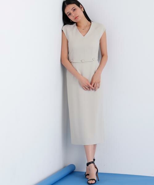 PINKY & DIANNE / ピンキーアンドダイアン ミニ丈・ひざ丈ワンピース | ボタンアクセントワンピース（ベージュ）