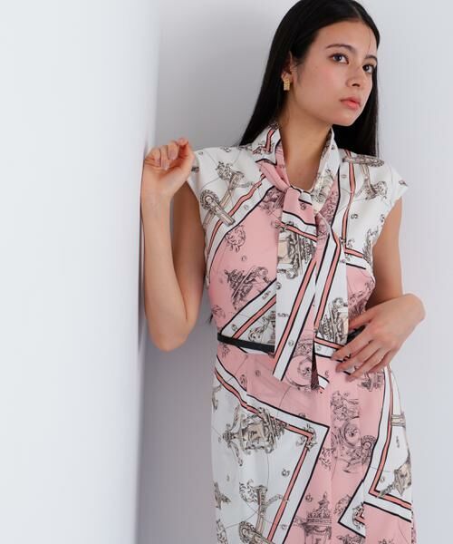 PINKY & DIANNE / ピンキーアンドダイアン ミニ丈・ひざ丈ワンピース | バロックスカーフプリントワンピース(オレンジ系1)