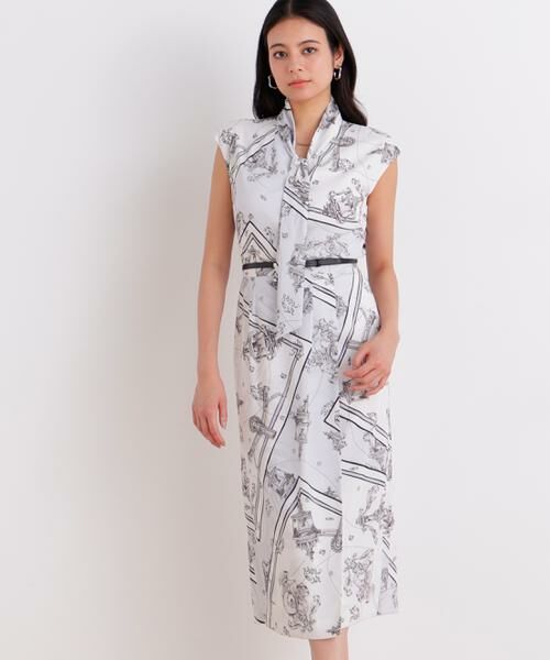 PINKY & DIANNE / ピンキーアンドダイアン ミニ丈・ひざ丈ワンピース | バロックスカーフプリントワンピース(グレー系1)