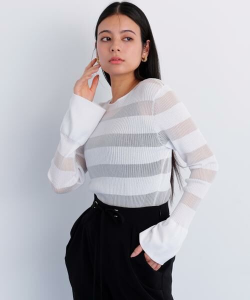 PINKY & DIANNE / ピンキーアンドダイアン カーディガン・ボレロ | リブシアーボーダーカーディガン（ホワイト）