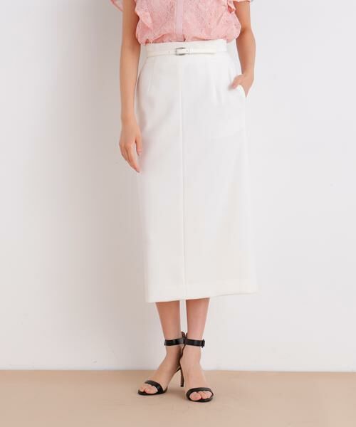 PINKY & DIANNE / ピンキーアンドダイアン スカート | ベルト付きストレッチスカート(ホワイト)