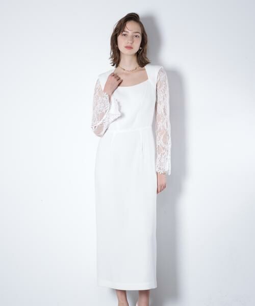 PINKY & DIANNE / ピンキーアンドダイアン ミニ丈・ひざ丈ワンピース | ベアカットレースコンビドレス _（ホワイト）