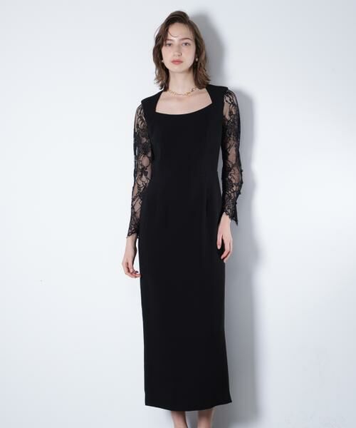 PINKY & DIANNE / ピンキーアンドダイアン ミニ丈・ひざ丈ワンピース | ベアカットレースコンビドレス _（ブラック）