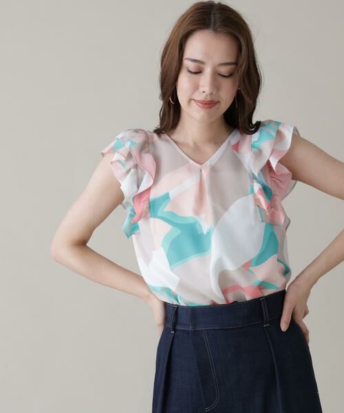 PINKY & DIANNE / ピンキーアンドダイアン シャツ・ブラウス | シェードリーフプリントＶネックブラウス | 詳細1