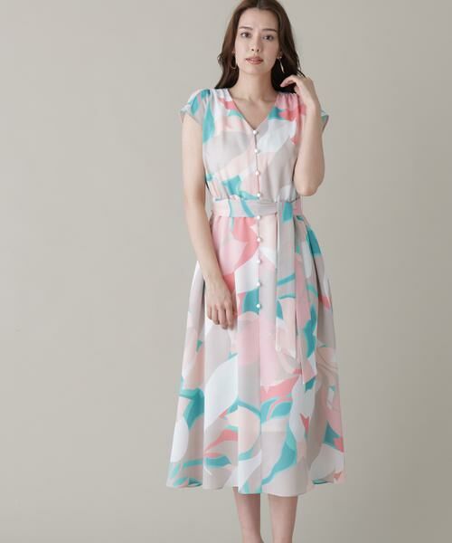 PINKY & DIANNE / ピンキーアンドダイアン ミニ丈・ひざ丈ワンピース | シェードリーフプリントギャザーワンピース | 詳細3