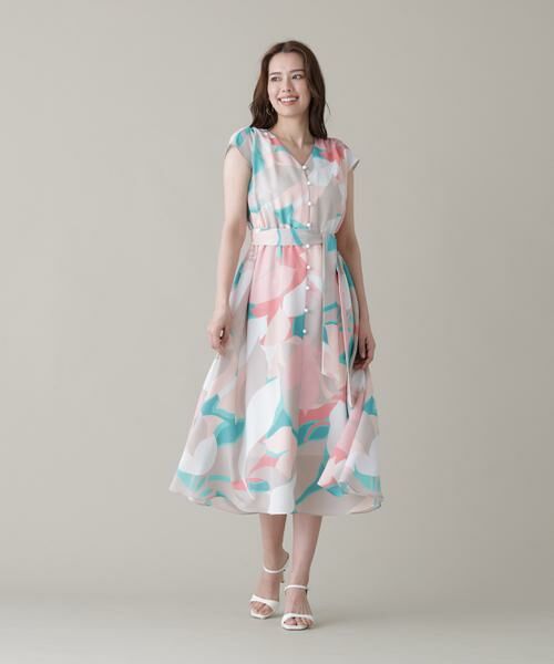 PINKY & DIANNE / ピンキーアンドダイアン ミニ丈・ひざ丈ワンピース | シェードリーフプリントギャザーワンピース | 詳細4