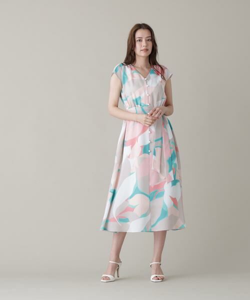 PINKY & DIANNE / ピンキーアンドダイアン ミニ丈・ひざ丈ワンピース | シェードリーフプリントギャザーワンピース | 詳細5