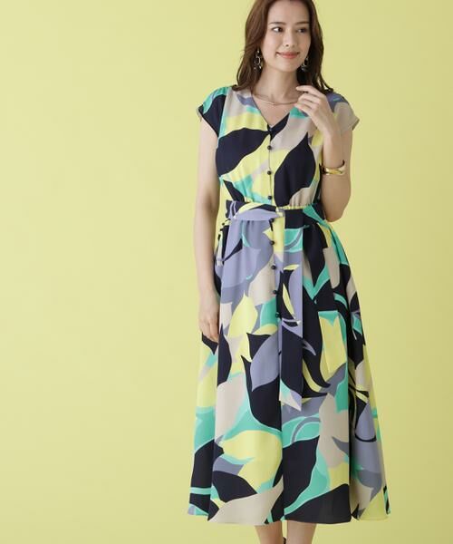PINKY & DIANNE / ピンキーアンドダイアン ミニ丈・ひざ丈ワンピース | シェードリーフプリントギャザーワンピース | 詳細16