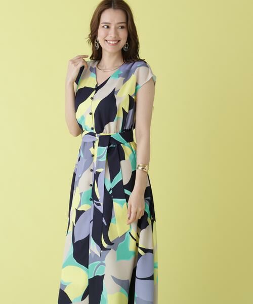 PINKY & DIANNE / ピンキーアンドダイアン ミニ丈・ひざ丈ワンピース | シェードリーフプリントギャザーワンピース | 詳細17