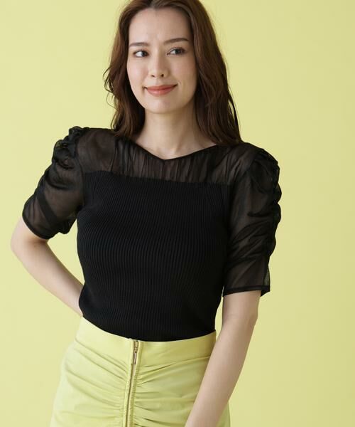 PINKY & DIANNE / ピンキーアンドダイアン ニット・セーター | ラメニットシアーコンビプルオーバー（ブラック）