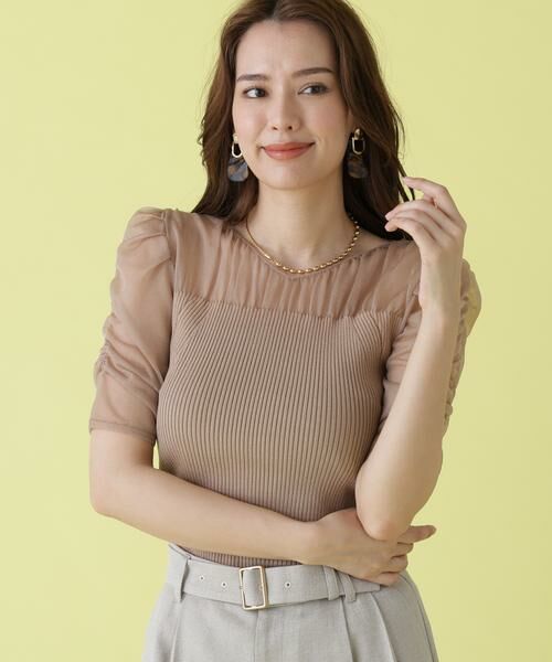 PINKY & DIANNE / ピンキーアンドダイアン ニット・セーター | ラメニットシアーコンビプルオーバー（ベージュ）