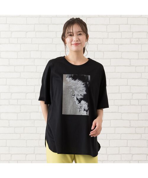 PISANO/ピサーノ 顔料+箔プリントリラックスTシャツ ブラック M PISANO/ピサーノ 顔料+箔プリントリラックスTシャツ ブラック M
