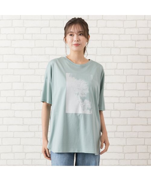 PISANO/ピサーノ 顔料+箔プリントリラックスTシャツ ライトグリーン LL PISANO/ピサーノ 顔料+箔プリントリラックスTシャツ ライトグリーン LL