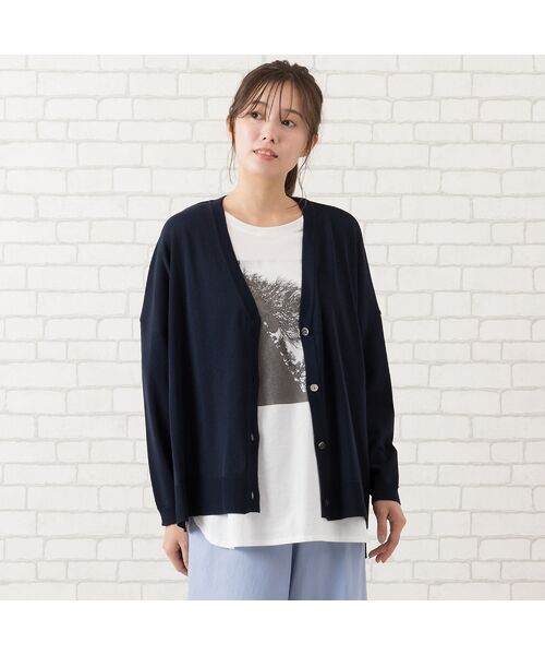 PISANO/ピサーノ Vネック・BOXシルエットカーディガン ダークブルー F PISANO/ピサーノ Vネック・BOXシルエットカーディガン ダークブルー F