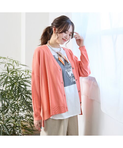 PISANO/ピサーノ Vネック・BOXシルエットカーディガン オレンジ F PISANO/ピサーノ Vネック・BOXシルエットカーディガン オレンジ F