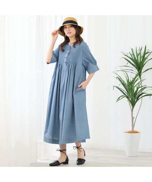 PISANO/ピサーノ 【セットアップ対応】ピンタックデニムワンピース ブルー LL PISANO/ピサーノ 【セットアップ対応】ピンタックデニムワンピース ブルー LL