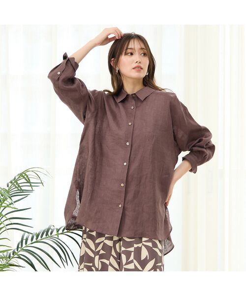 PISANO/ピサーノ 後ろデザイン入りウォッシュリネンブラウス ブラウン F PISANO/ピサーノ 後ろデザイン入りウォッシュリネンブラウス ブラウン F