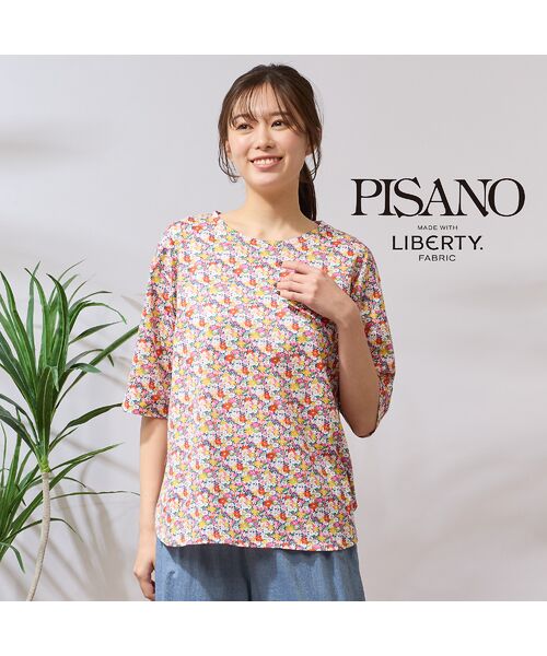 PISANO/ピサーノ リバティコラボ・ラウンドヘムカットソー オレンジ LL PISANO/ピサーノ リバティコラボ・ラウンドヘムカットソー オレンジ LL